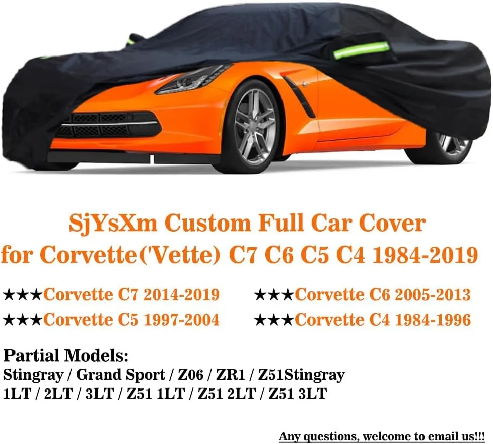 Car Cover Compatible with Chevrolet Corvette C7 C6 C5 C4 1984-2019, Waterproof All Weather Car Cover with Cotton Lining for Corvette C7 C6 C5 C4, Rain Snow Outdoor Cover with Reflective Strips