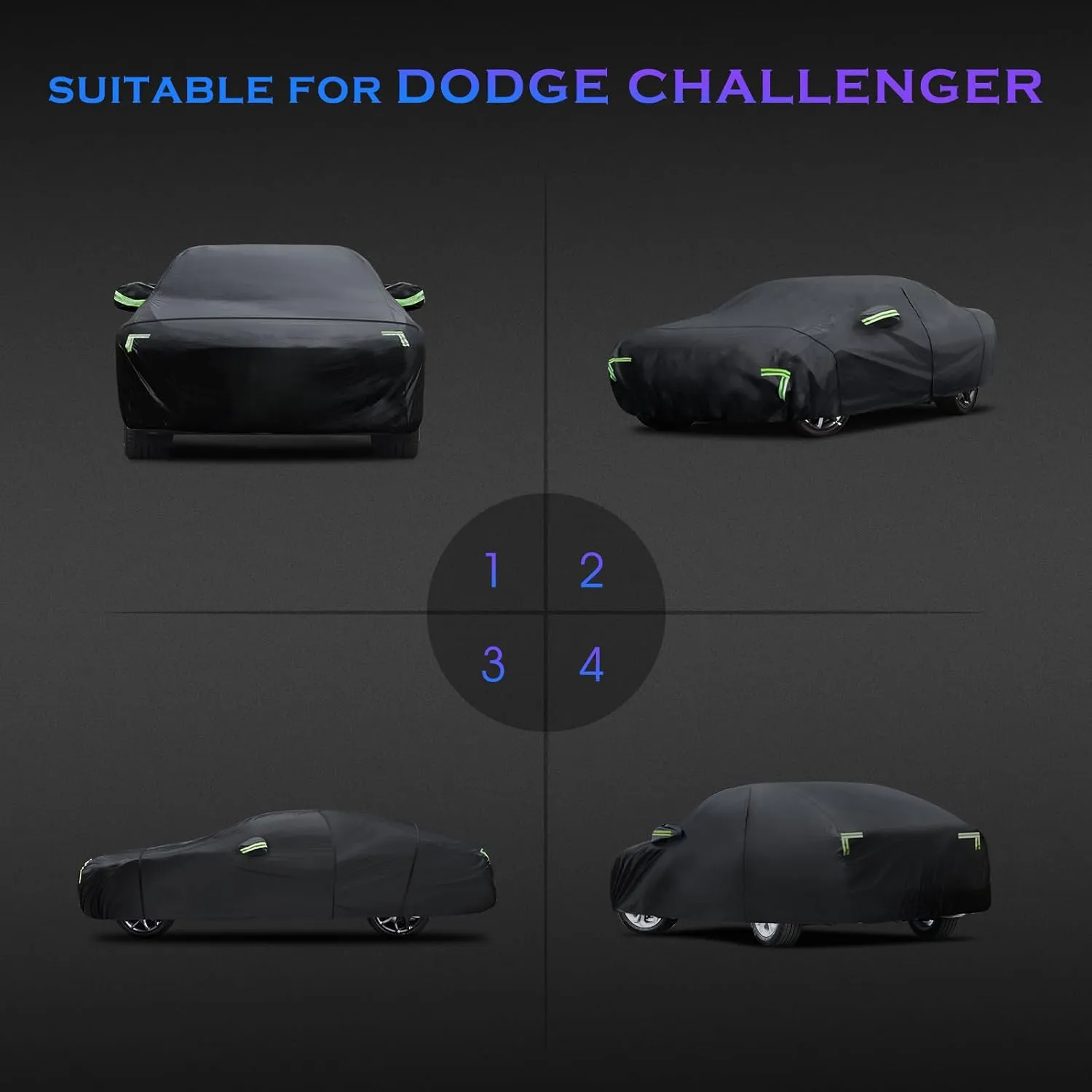 Car Cover Custom Fit for Dodge Challenger 2008-2025,6 Layers Truck Cover Waterproof All Weather for Automobiles,Outdoor Full Exterior Cover,Rain, Sun, Wind Protection,Black