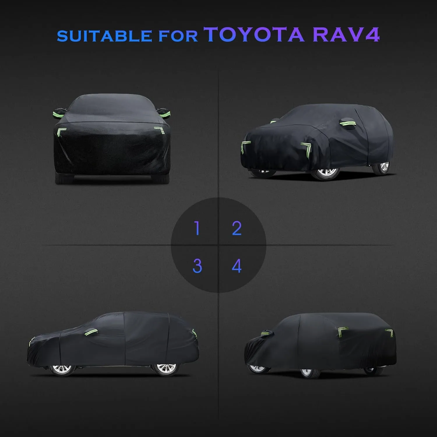 Car Cover Custom Fit for Toyota RAV4 1996-2025,6 Layers Truck Cover Waterproof All Weather for Automobiles,Outdoor Full Exterior Cover,Rain, Sun, Wind Protection,Black