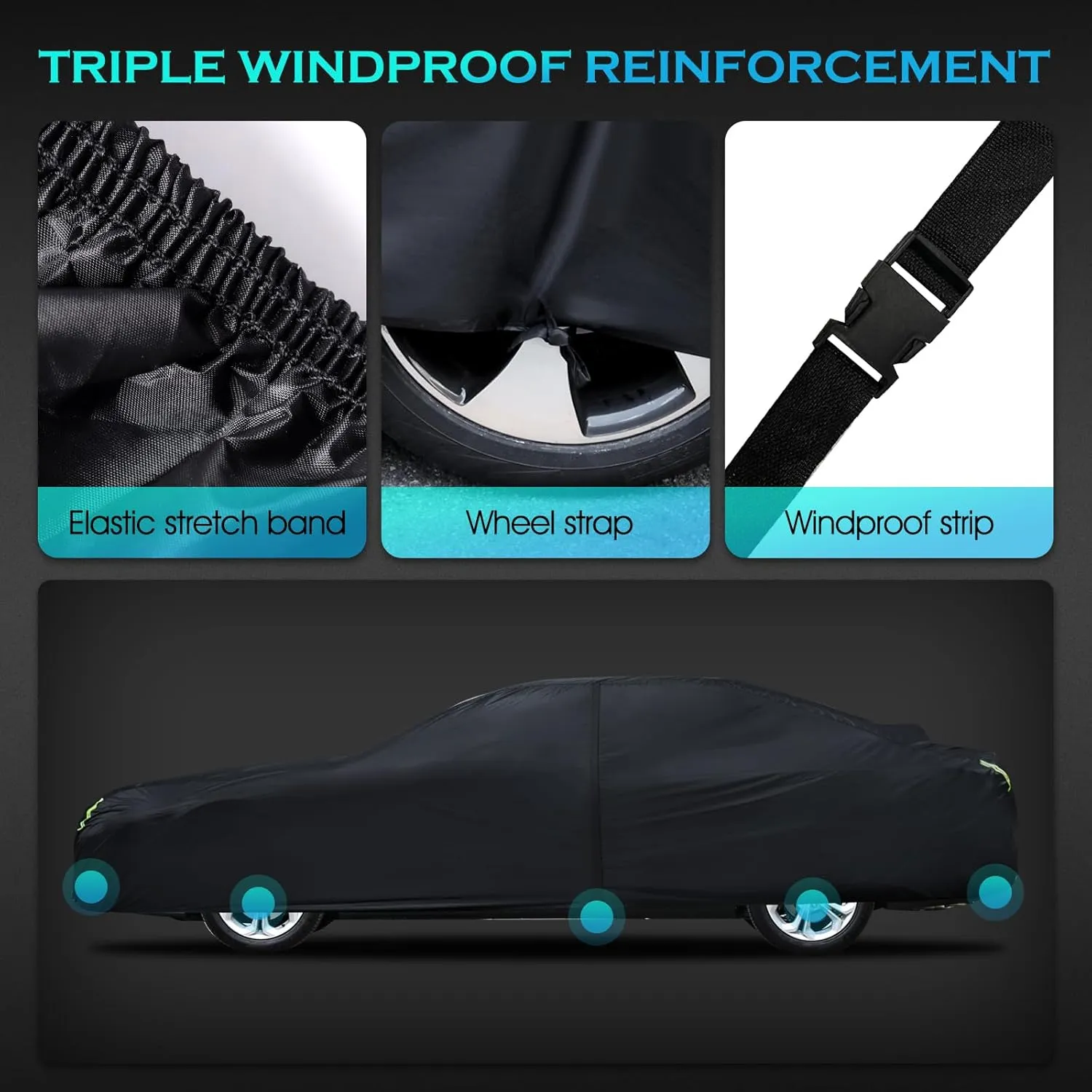 Car Cover Waterproof All Weather for Automobiles, Size A4 Universal Fit for Sedan Dodge Charger, Lincoln mkz, Hyundai Genesis, Ford Taurus, Buick Lacrosse, Mercedes Benz S-Class etc.(199 to 208 inch)