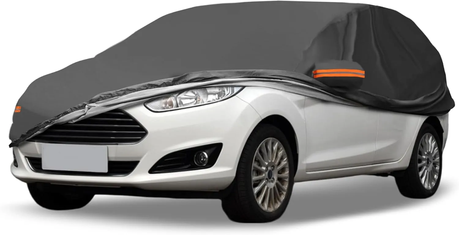 Car Cover Waterproof Custom Fit for Ford Fiesta Notchback 2008-2022 All Weather for Automobiles Outdoor Snow Sun Dust UV Protection Full Exterior Cover with Door Zipper