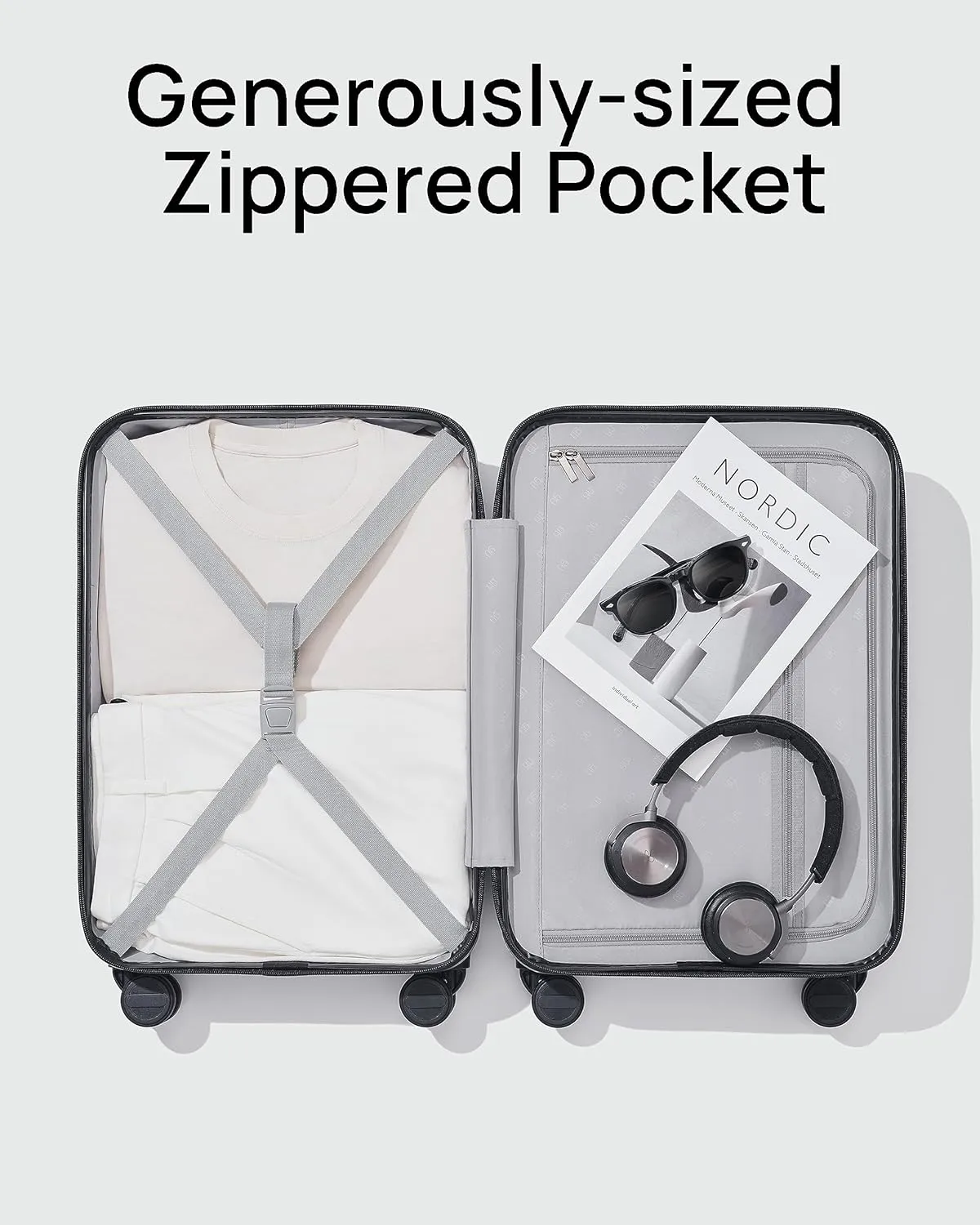 Carry on Luggage 22X14X9 Airline Approved with Front Pocket, 20 Inch Luggage with Front Laptop Compartment, Expandable, Double Spinner Wheels, Hardsided PC, TSA Lock (Cool Grey, Seine)