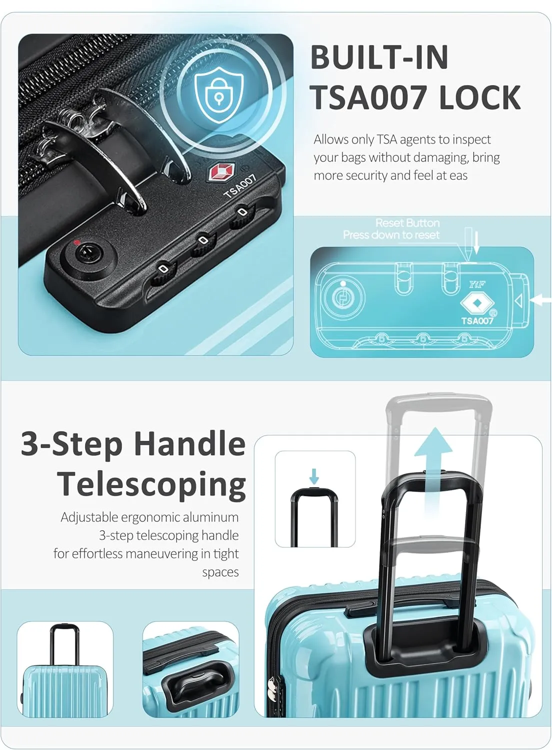 Carry on Luggage - Airline Approved Suitcases with Spinner Wheels, Built-In TSA Lock，Hard Shell Expandable Suitcases