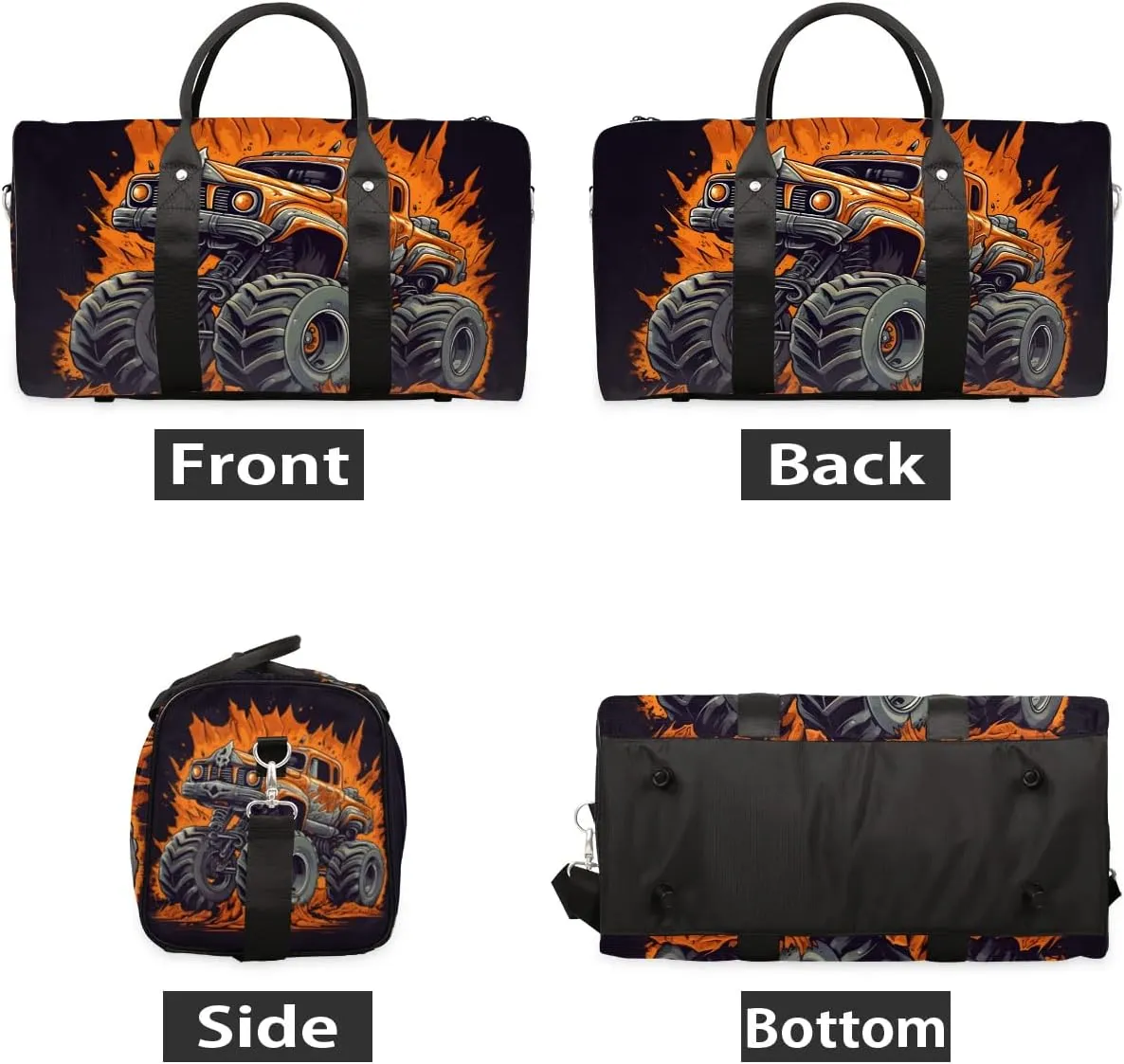 Cars Monster Truck Travel Duffel Bag for Women Men Waterproof Foldable Overnight Weekender Bag Large Capacity Sports Gym Bag