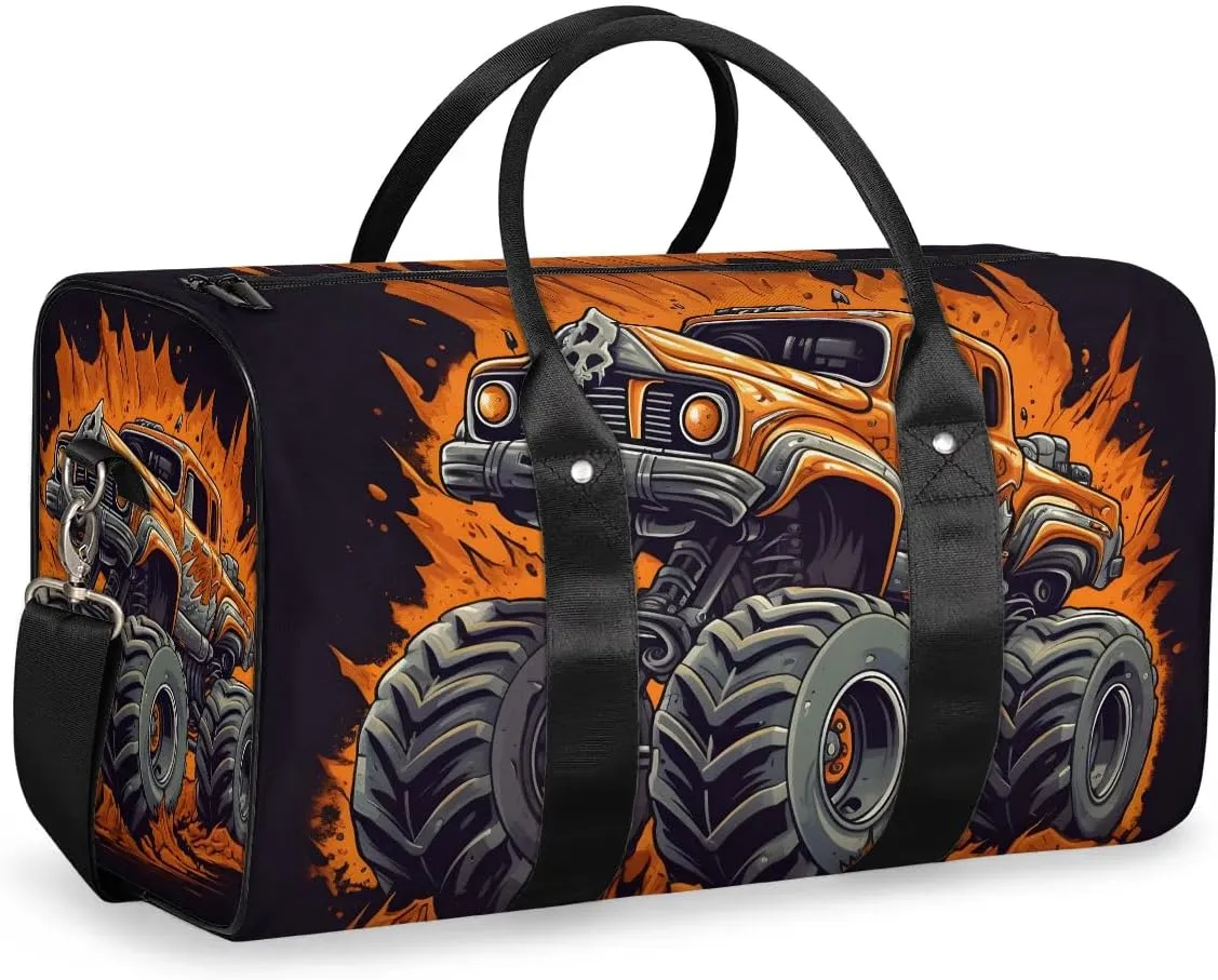 Cars Monster Truck Travel Duffel Bag for Women Men Waterproof Foldable Overnight Weekender Bag Large Capacity Sports Gym Bag