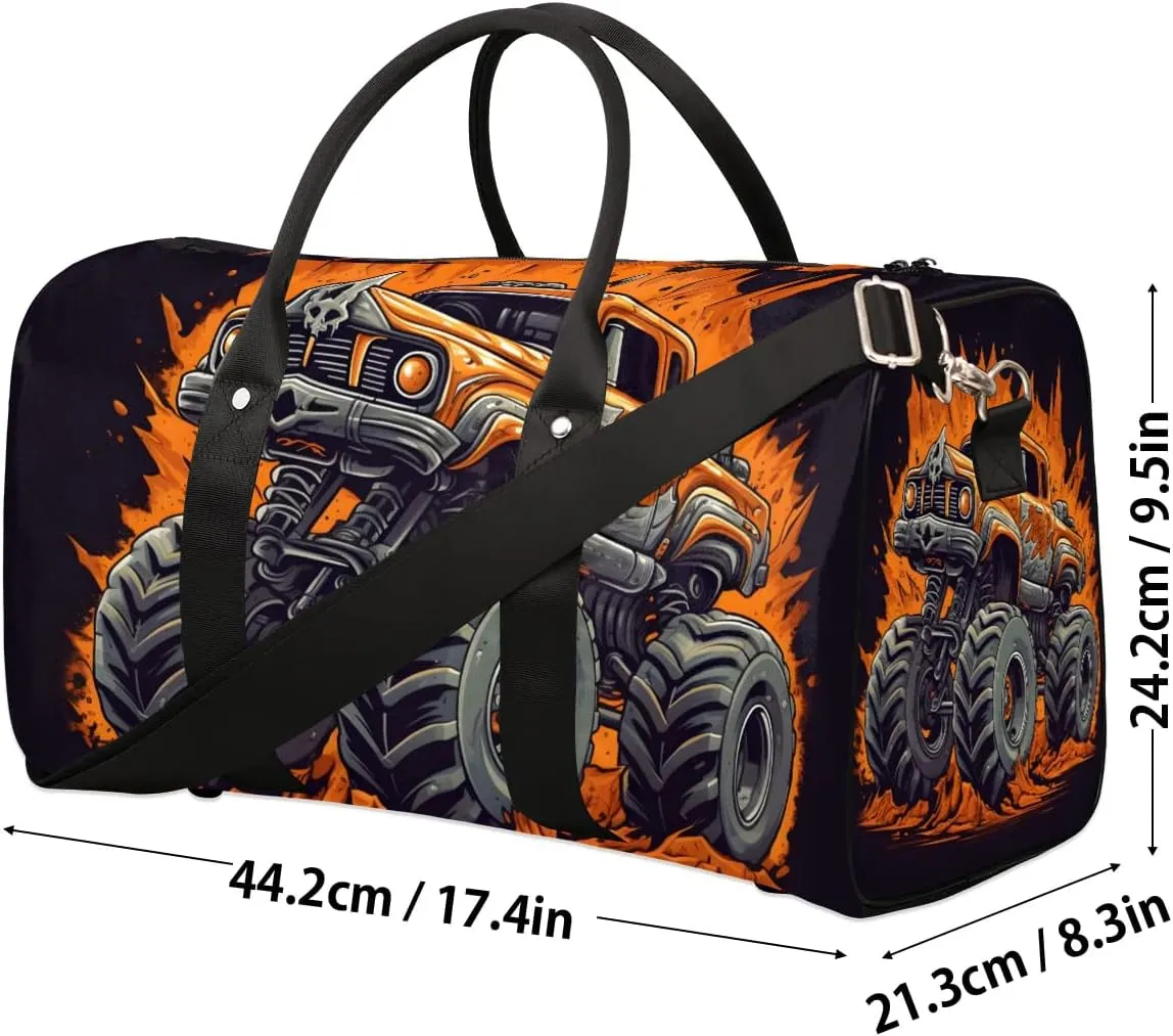 Cars Monster Truck Travel Duffel Bag for Women Men Waterproof Foldable Overnight Weekender Bag Large Capacity Sports Gym Bag