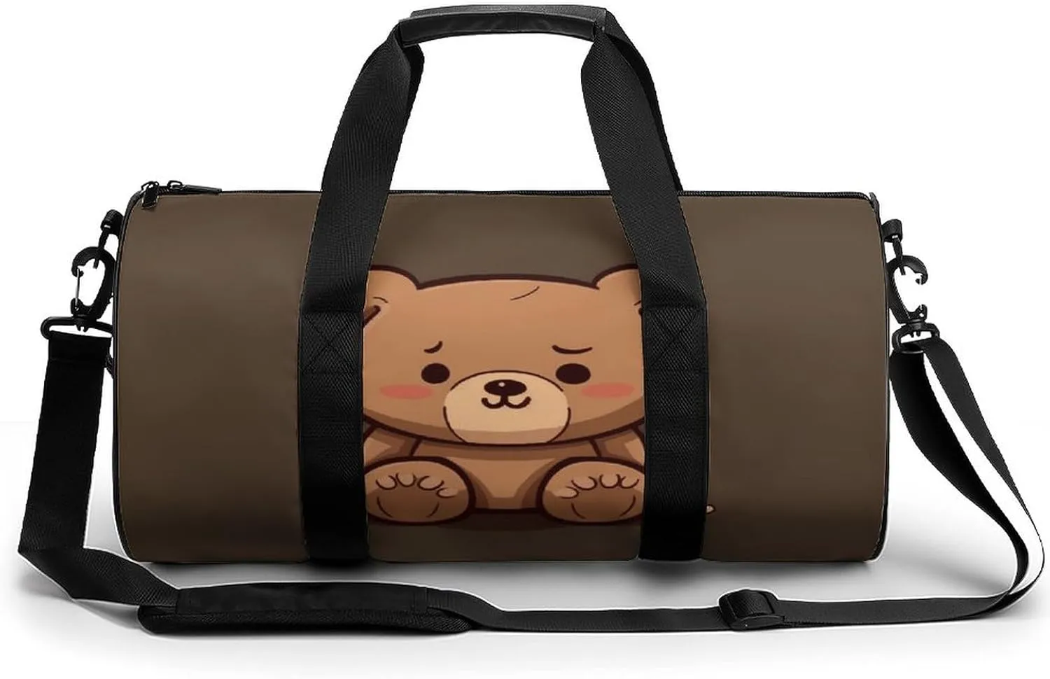 Cartoon Brown Cute Bear Gym Bag Small Travel Duffle Bag with Compartment Carry On Weekender Bag for Women Men