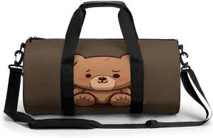 Cartoon Brown Cute Bear Gym Bag Small Travel Duffle Bag with Compartment Carry On Weekender Bag for Women Men