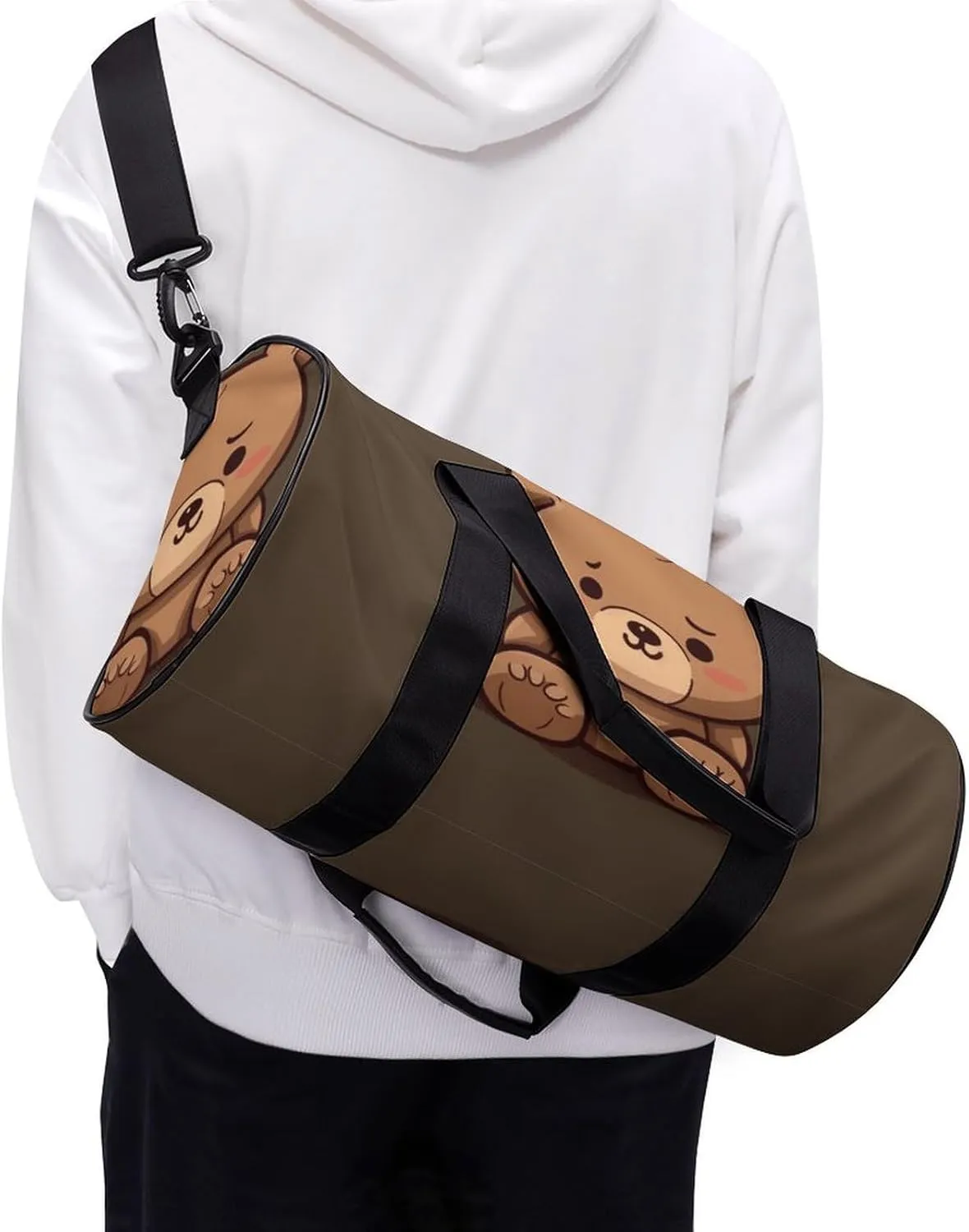 Cartoon Brown Cute Bear Gym Bag Small Travel Duffle Bag with Compartment Carry On Weekender Bag for Women Men
