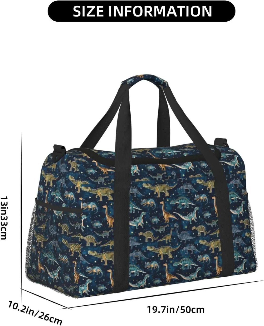 Cartoon Dinosaurs Big Capacity Sports Gym Bag Portable Travel Duffle Bag, Stars Lightweight Weekender Workout Bag for Overnight, Unisex