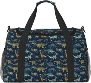 Cartoon Dinosaurs Big Capacity Sports Gym Bag Portable Travel Duffle Bag, Stars Lightweight Weekender Workout Bag for Overnight, Unisex