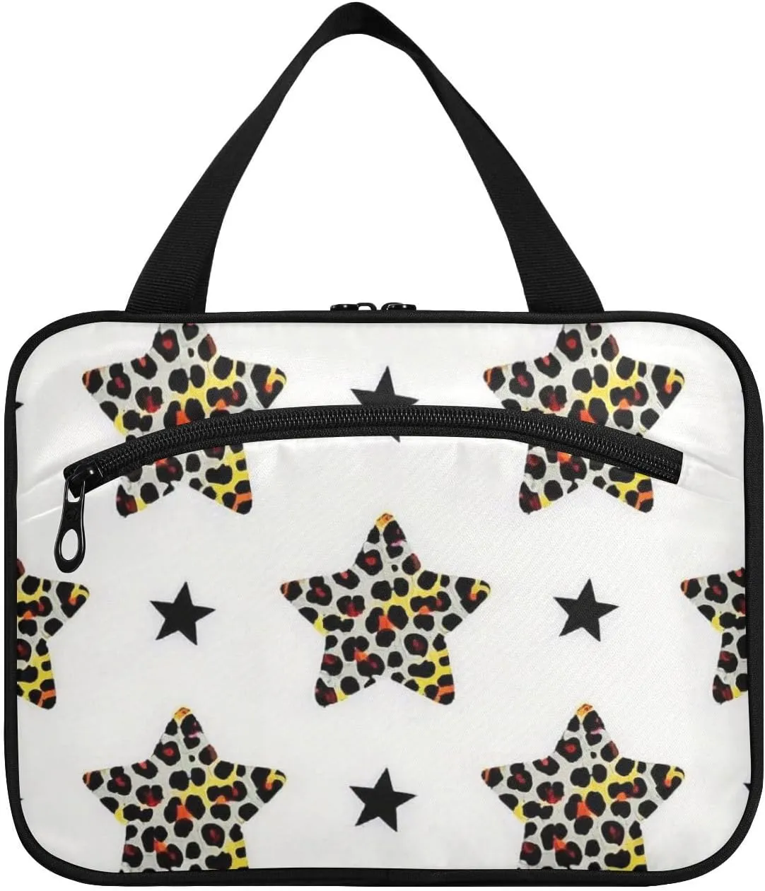 Cartoon Leopard Print Star White hanging shaving kit travel bag with hook, designer expandable skincare bag for travel essentials traveling bolsas de maquillaje para mujer L