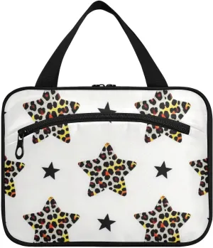 Cartoon Leopard Print Star White hanging shaving kit travel bag with hook, designer expandable skincare bag for travel essentials traveling bolsas de maquillaje para mujer L