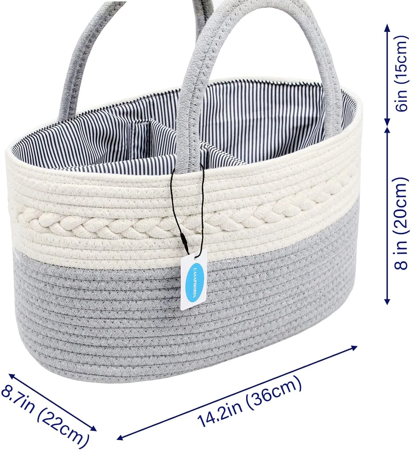 Casaphoria Caddy Organizer - Cotton Rope Basket with Removable Inserts, Soft Storage Caddy for Gifts, Cream and Gray