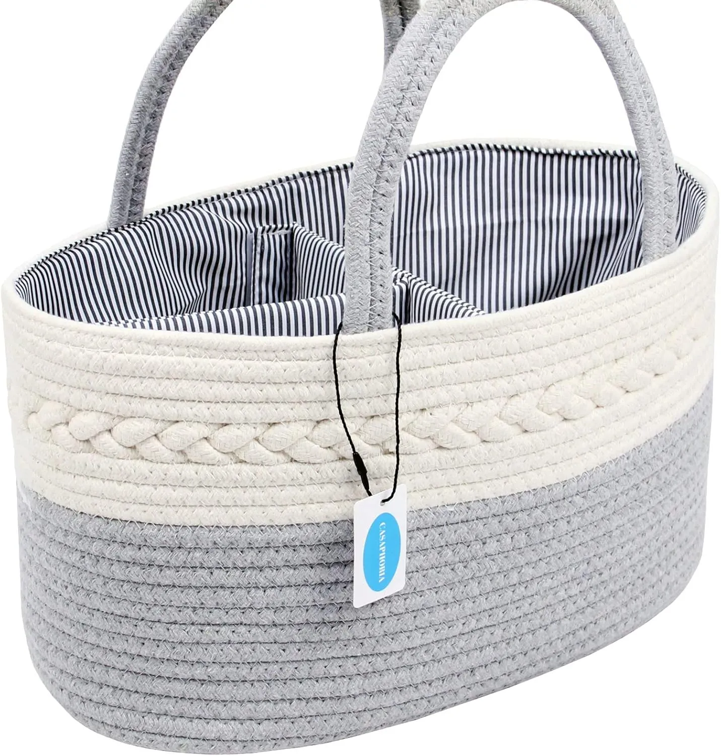 Casaphoria Caddy Organizer - Cotton Rope Basket with Removable Inserts, Soft Storage Caddy for Gifts, Cream and Gray
