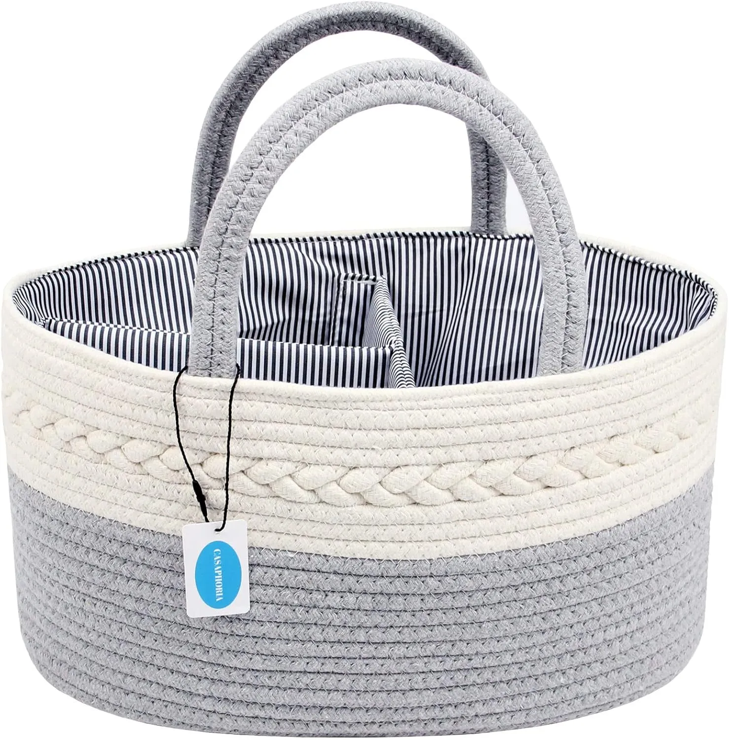 Casaphoria Caddy Organizer - Cotton Rope Basket with Removable Inserts, Soft Storage Caddy for Gifts, Cream and Gray
