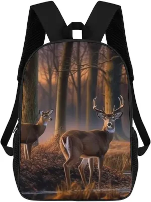 Casual Backpack for Men Women Waterproof Lightweight Daypack Travel Laptop Bag Nature Wild Animal Deers