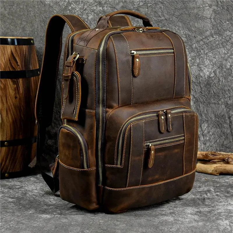 Casual Leather Backpack Crazy Horse Vintage Style for Men
