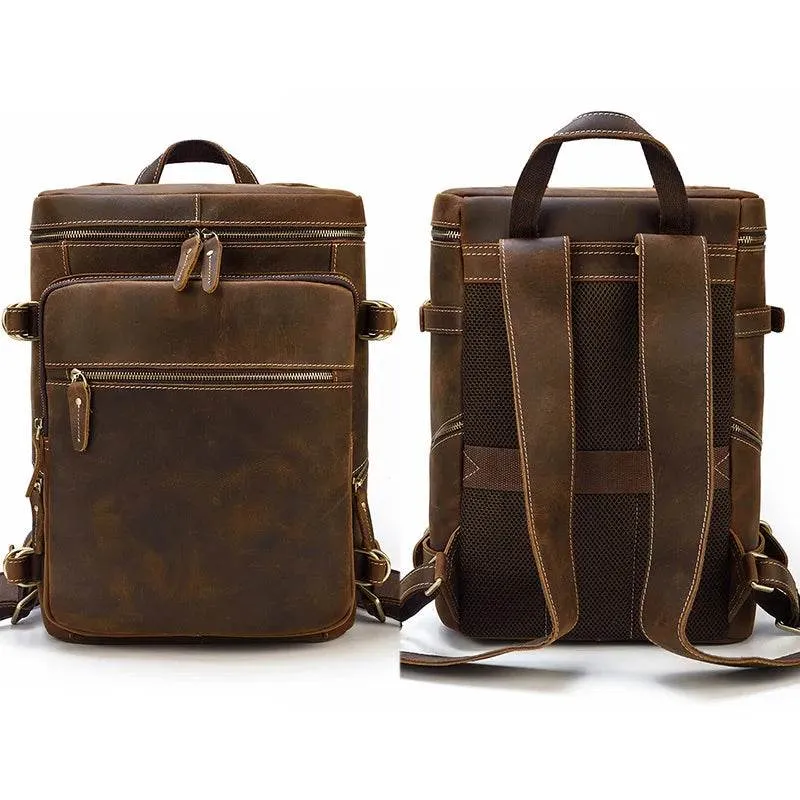 Casual Leather Backpack Crazy Horse Vintage Style for Men