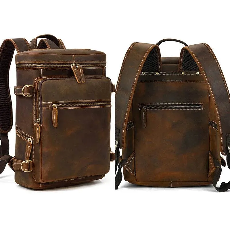 Casual Leather Backpack Crazy Horse Vintage Style for Men