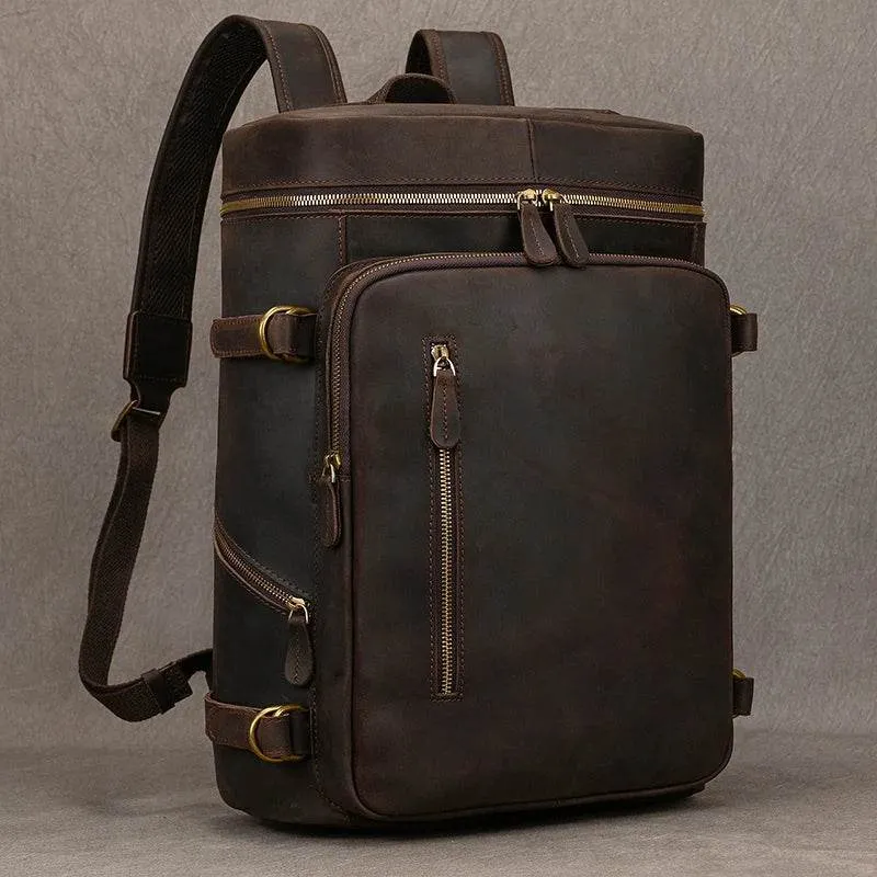 Casual Leather Backpack Crazy Horse Vintage Style for Men