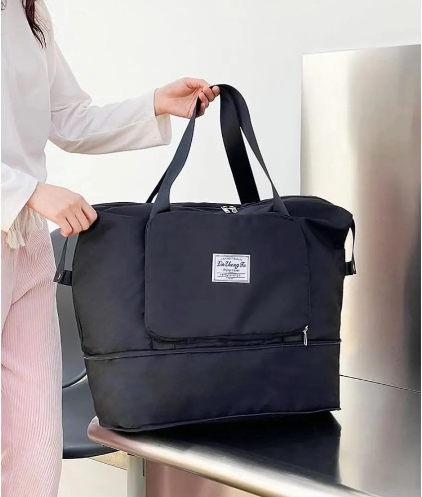 Casual Travel Makeup Bag, Foldable and Expandable Large Capacity Toiletry Travel Bag with Dividers, Makeup Organizer (black)