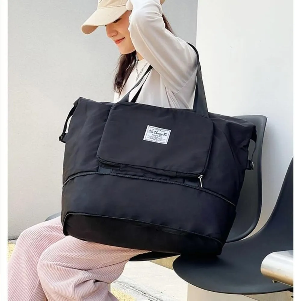 Casual Travel Makeup Bag, Foldable and Expandable Large Capacity Toiletry Travel Bag with Dividers, Makeup Organizer (black)