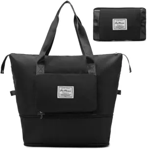 Casual Travel Makeup Bag, Foldable and Expandable Large Capacity Toiletry Travel Bag with Dividers, Makeup Organizer (black)