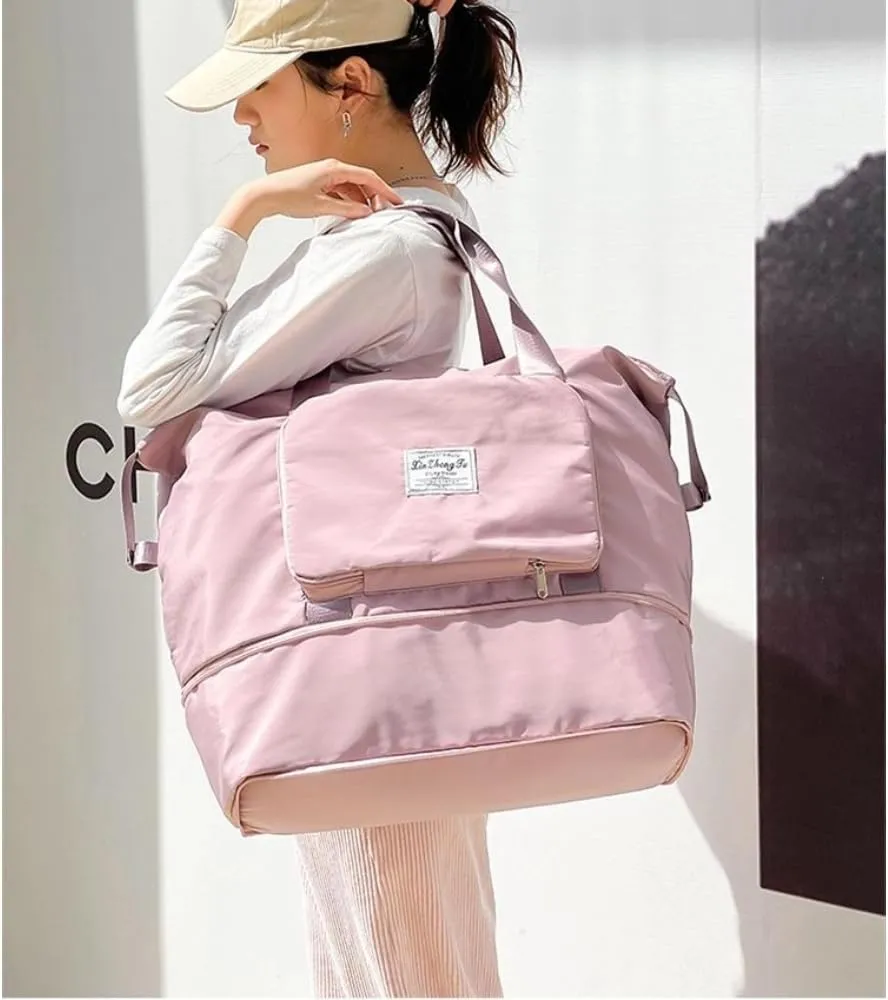 Casual Travel Makeup Bag, Foldable and Expandable Large Capacity Toiletry Travel Bag with Dividers, Makeup Organizer (pink)