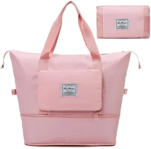 Casual Travel Makeup Bag, Foldable and Expandable Large Capacity Toiletry Travel Bag with Dividers, Makeup Organizer (pink)
