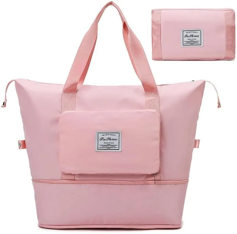 Casual Travel Makeup Bag, Foldable and Expandable Large Capacity Toiletry Travel Bag with Dividers, Makeup Organizer (pink)