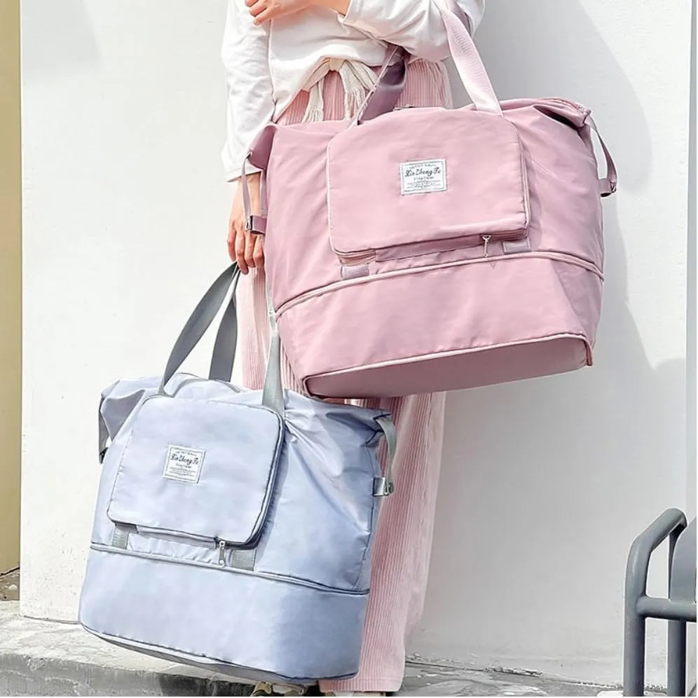 Casual Travel Makeup Bag, Foldable and Expandable Large Capacity Toiletry Travel Bag with Dividers, Makeup Organizer (pink)