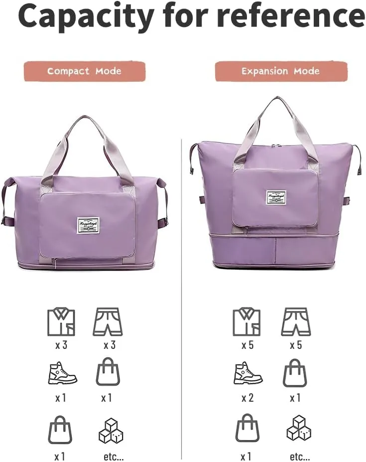 Casual Travel Makeup Bag, Foldable and Expandable Large Capacity Toiletry Travel Bag with Dividers, Makeup Organizer (purple)