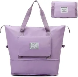 Casual Travel Makeup Bag, Foldable and Expandable Large Capacity Toiletry Travel Bag with Dividers, Makeup Organizer (purple)