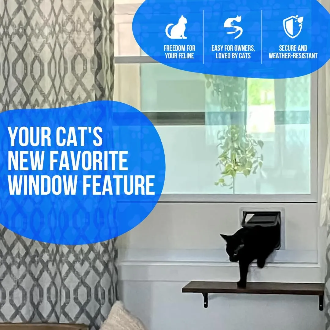 Cat Door for Windows by Cat Flap Fever - Lockable Insert Custom Sizes for Vertical & Horizontal Windows - Easy Install & Removal, Solid White PVC Base
