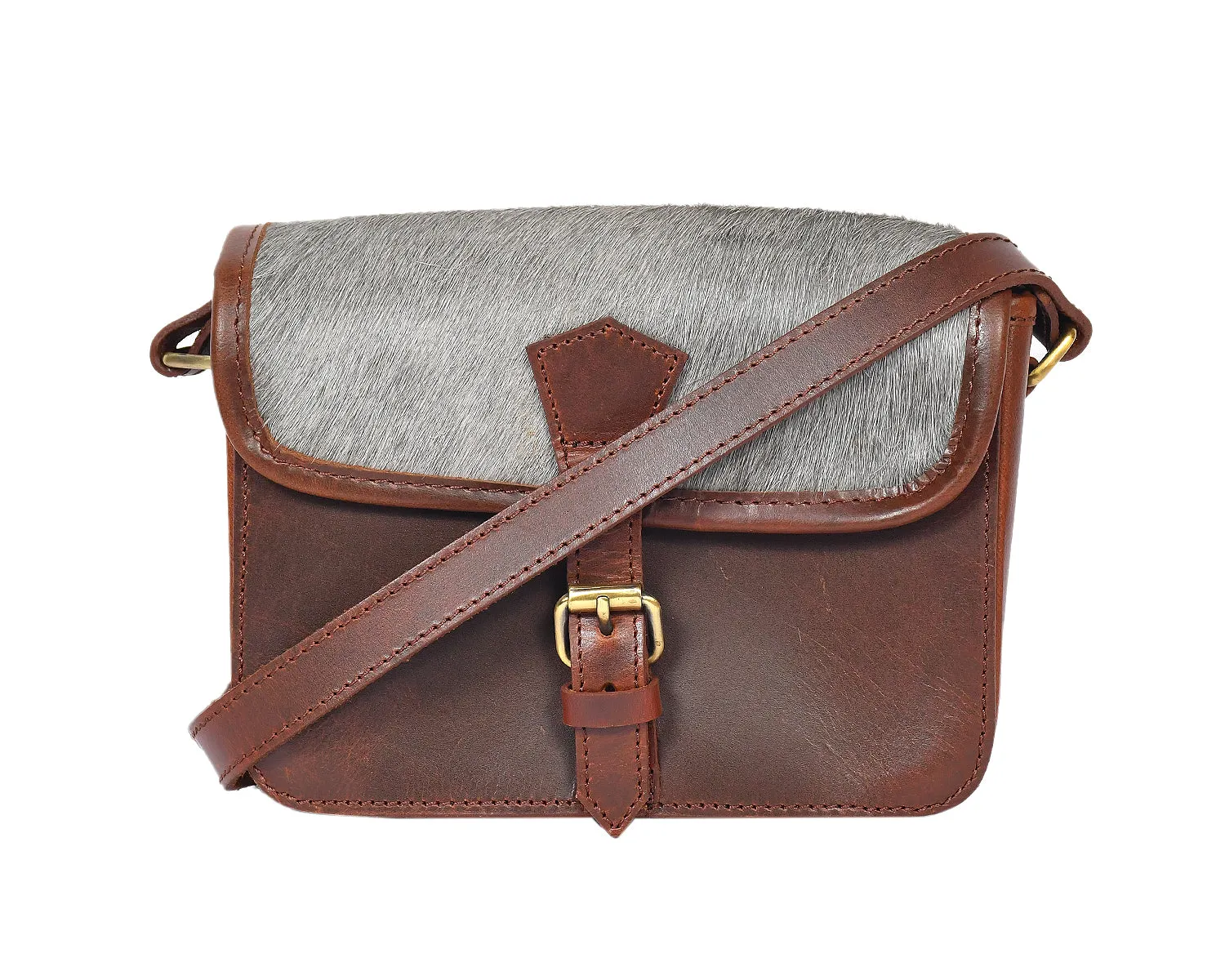 Celtic brown color leather with grey hair on leather sling bag for women and girls | Party wear, Art: BG-1156