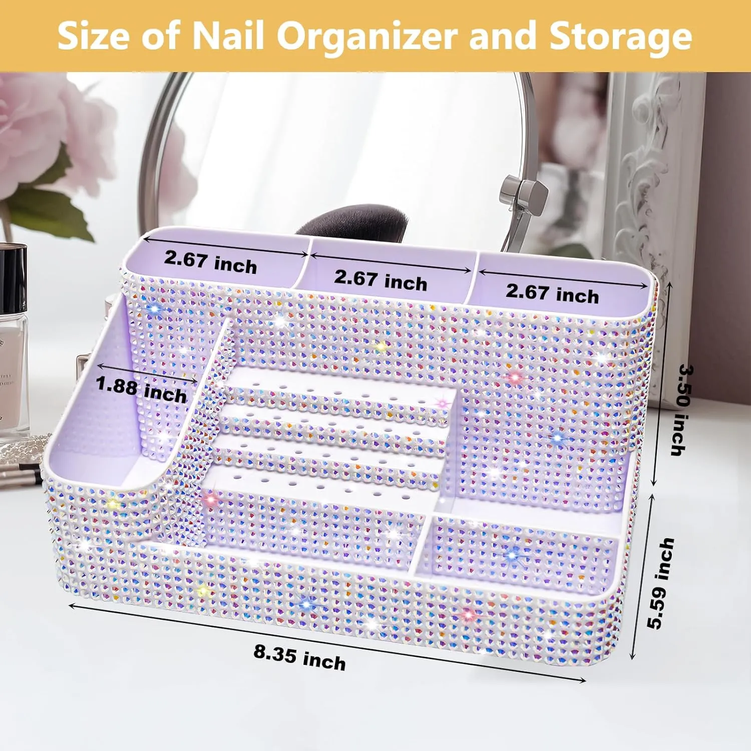 CGBE Nail Drill Holder, 28 Holes Drill Bit Holder for Nails, Professional Nail Tool Organizer, Nail Desk Organizer for Nail Tech, Nail Salon DIY Use - Bling dz-White (Not Including Nail Drill Set)