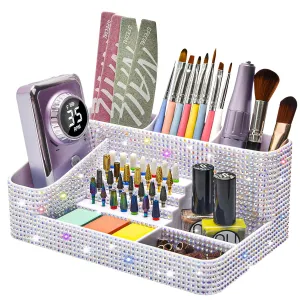 CGBE Nail Drill Holder, 28 Holes Drill Bit Holder for Nails, Professional Nail Tool Organizer, Nail Desk Organizer for Nail Tech, Nail Salon DIY Use - Bling dz-White (Not Including Nail Drill Set)