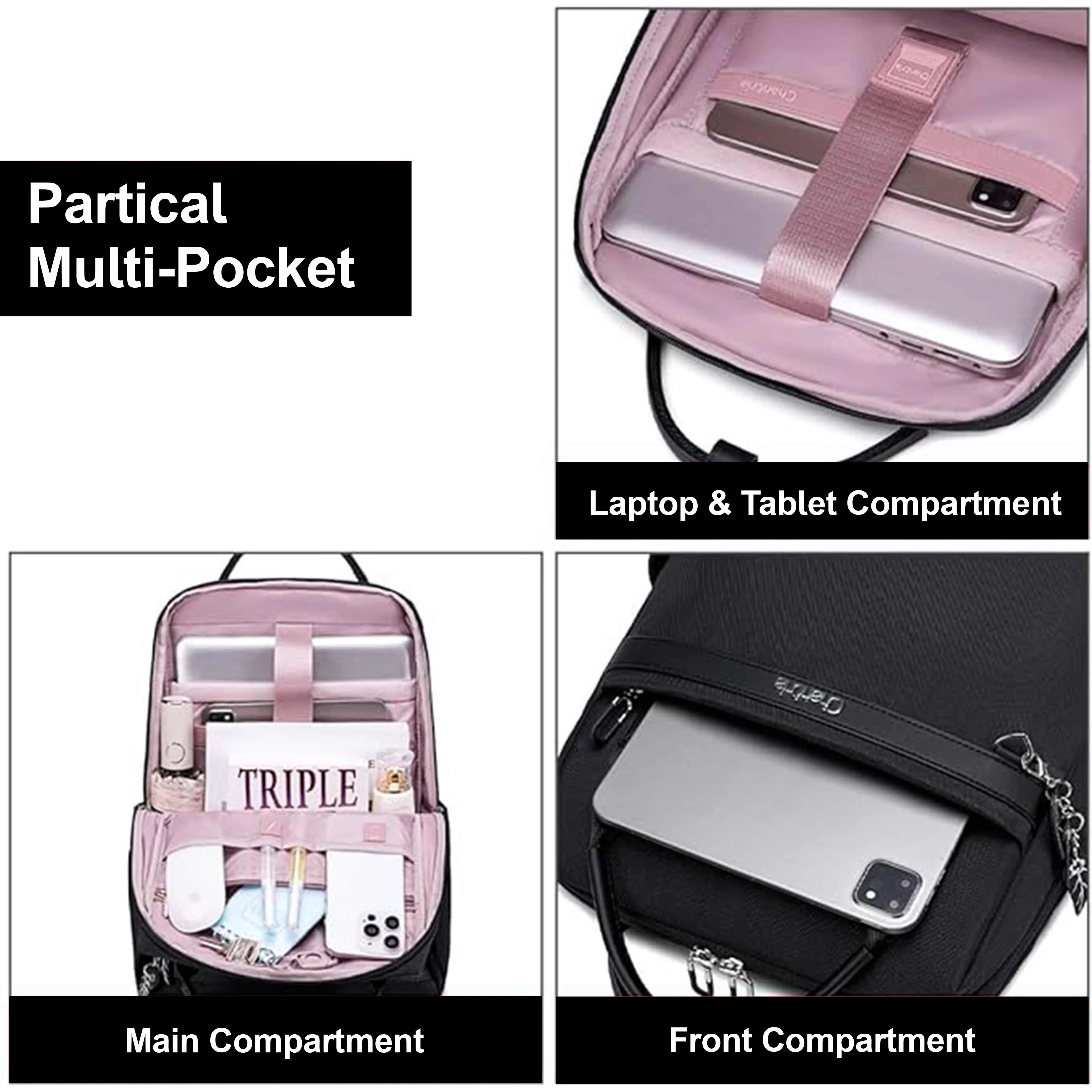 Chantria Premium Lightweight Laptop backpack for Women Water Resistant Multifunctional Anti-Theft Daypack with Separate Laptop Compartment, CB00639
