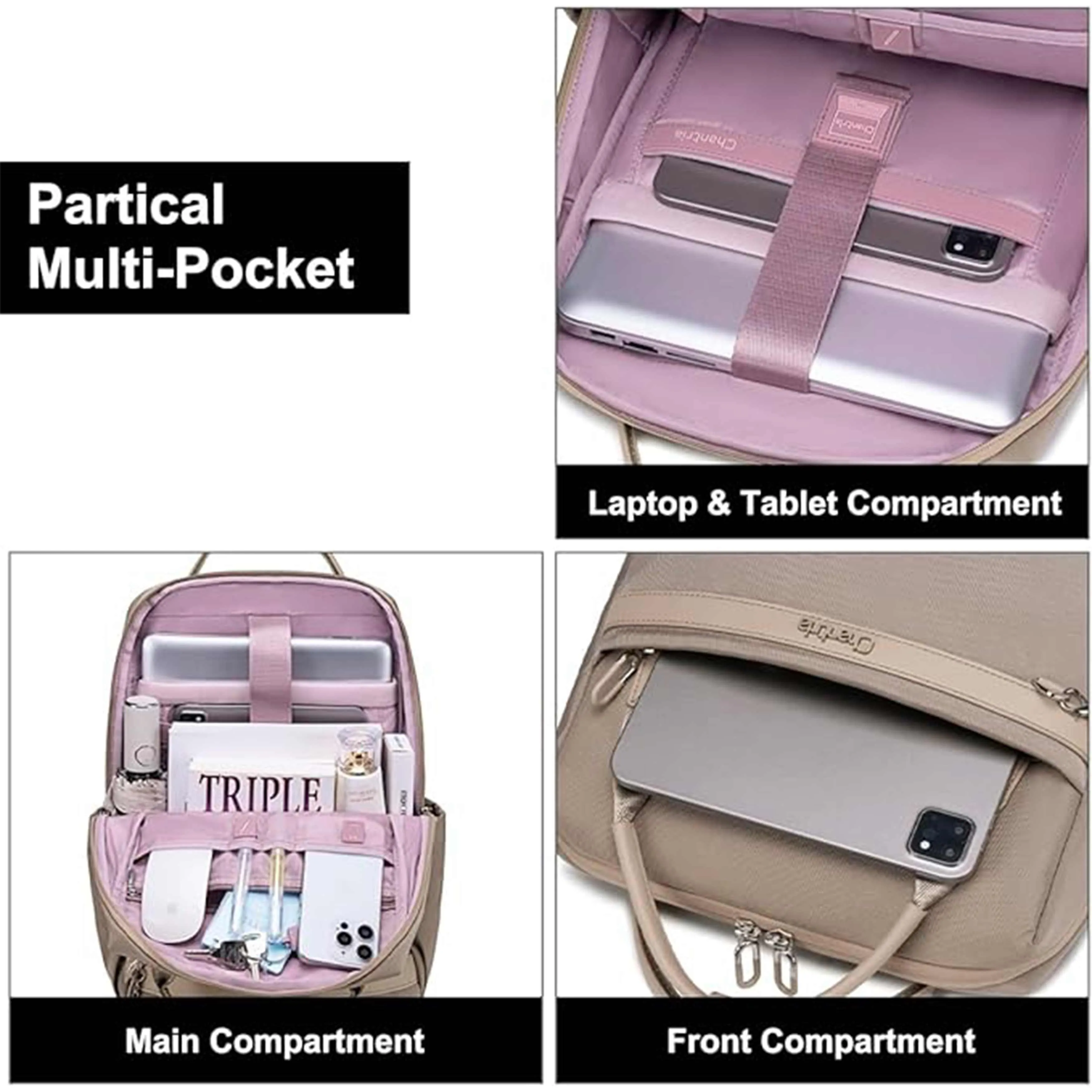 Chantria Premium Lightweight Laptop backpack for Women Water Resistant Multifunctional Anti-Theft Daypack with Separate Laptop Compartment, CB00639
