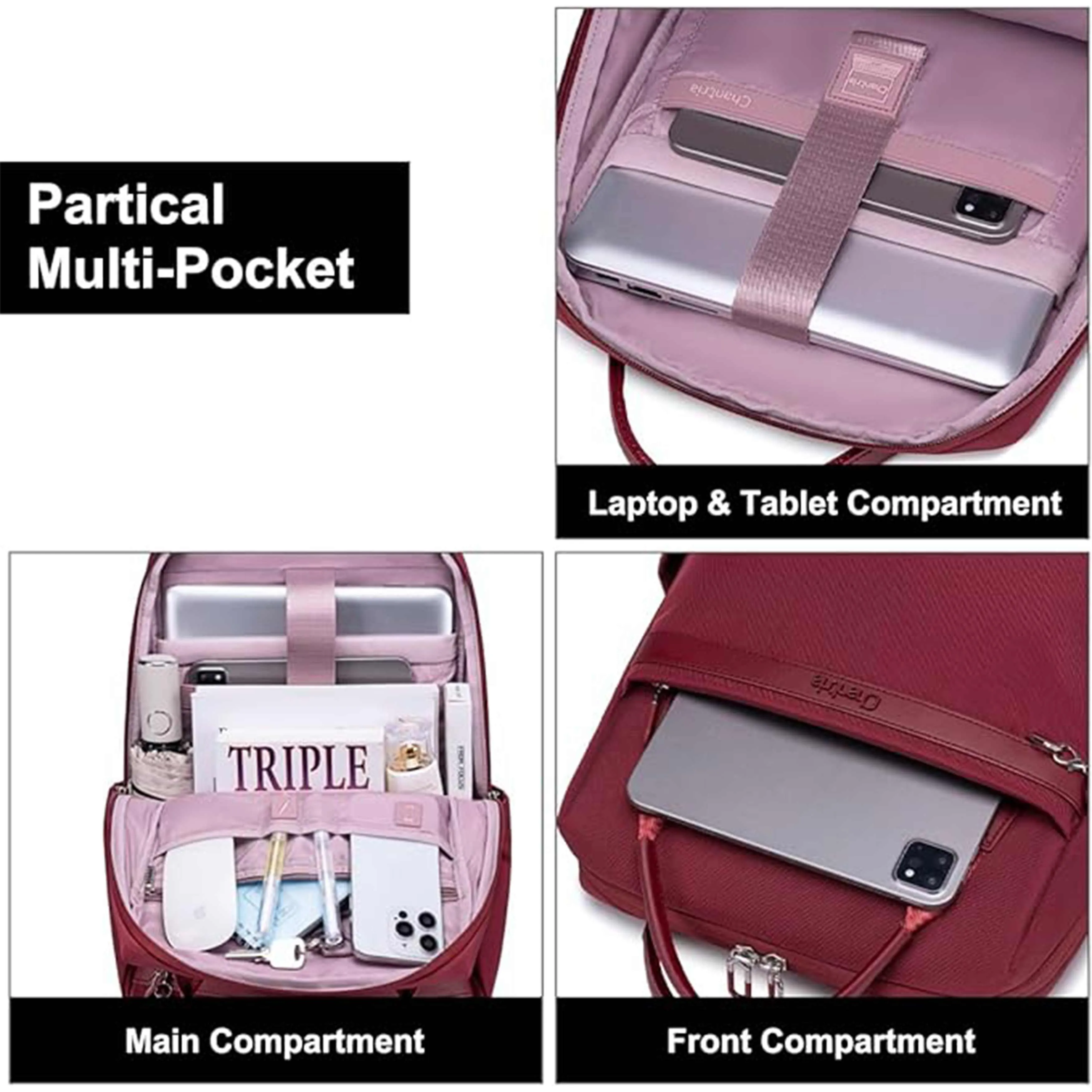 Chantria Premium Lightweight Laptop backpack for Women Water Resistant Multifunctional Anti-Theft Daypack with Separate Laptop Compartment, CB00639