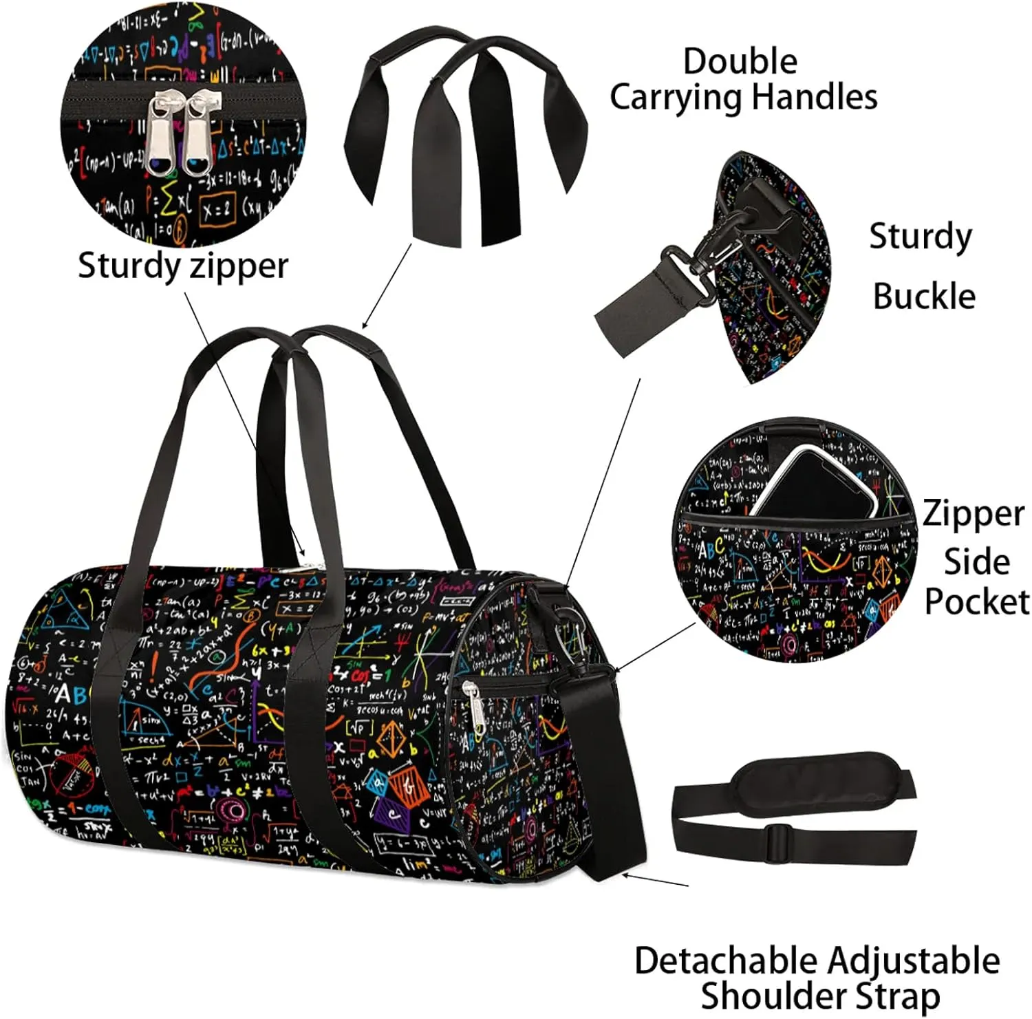 Chemical Molecule Formula Sports Gym Bag for Men Women Lightweight Travel Duffle Bag with Shoulder Strap Waterproof Carry On Weekender Overnight Bag for Travel Sports Gym