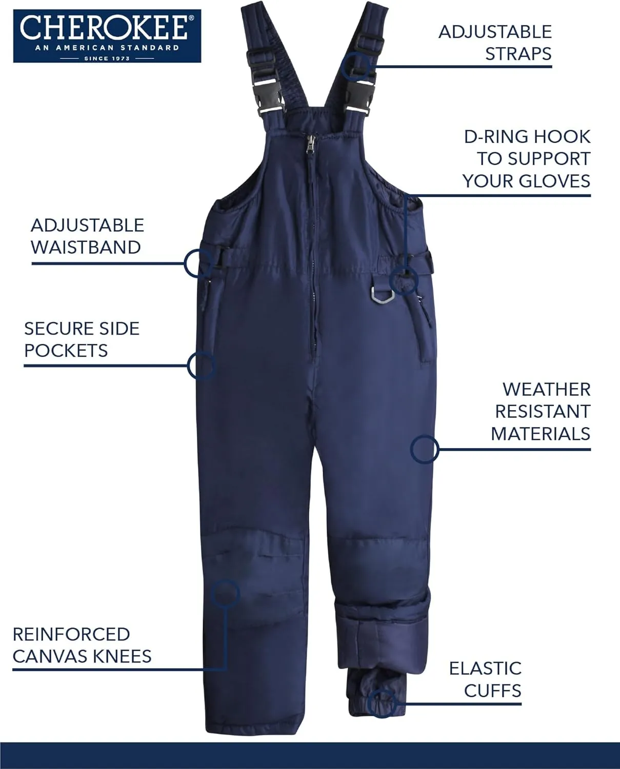 Cherokee Kids' Snow Bib - Boys and Girls Insulated Ski Pants Overalls (4-18)