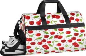 Cherry Print Sports Gym Bag for Women Men Travel Duffel Bag with Wet Pocket & Shoes Compartment Waterproof Weekender Overnight Tote Carry on Bag Lightweight