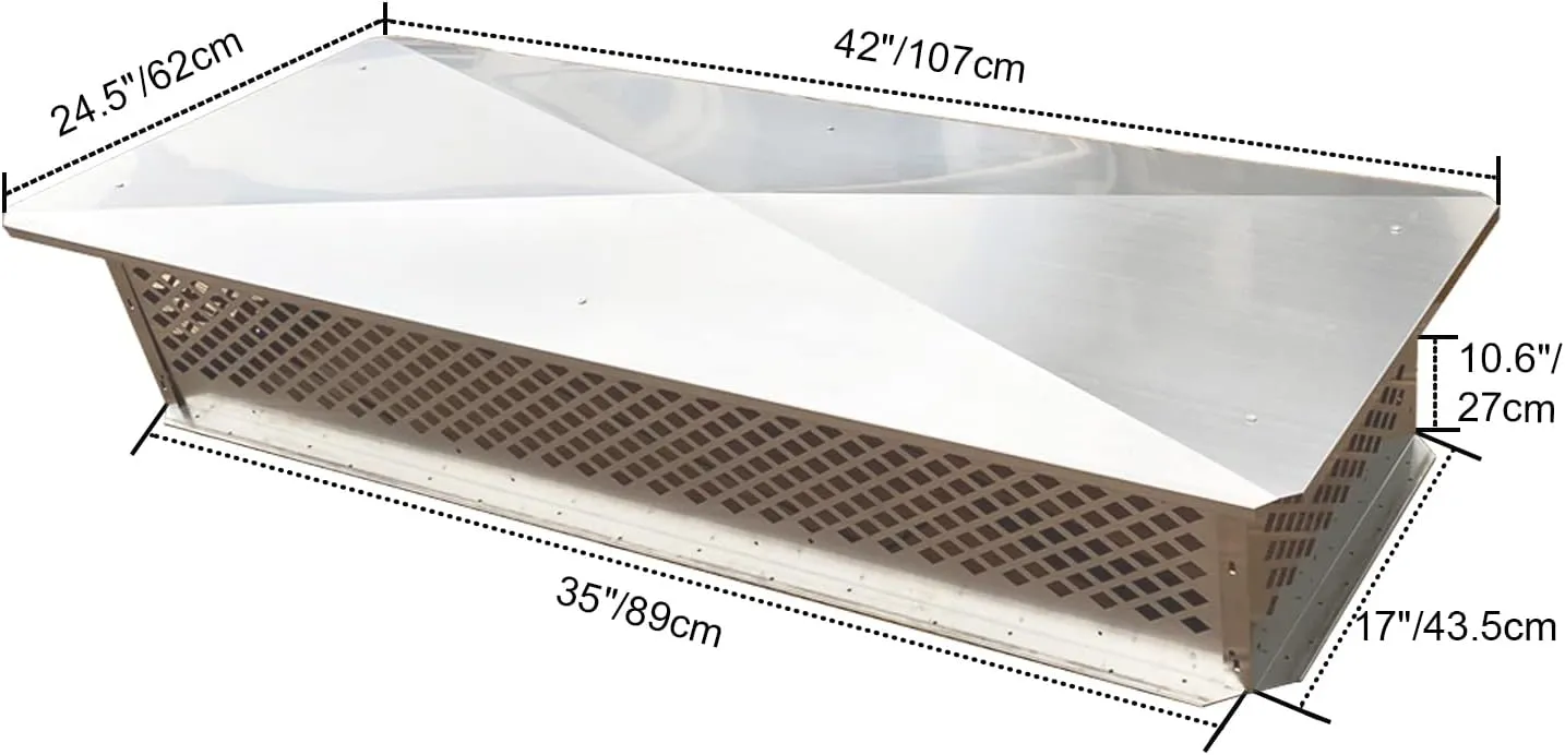 Chimney Cap,17" x 35"Chimney Cover, Bottom Installation Method Adjustable to Fit Outside Existing Clay Flue Tile Dimensions 16.7" x 34.7" to 19.3" x 37.3", All Stainless Steel Structure