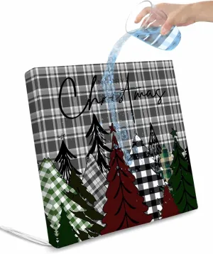 Christmas Tree Outdoor Cushion Chair Cover Set of 4 - Waterproof Couch Seat Covers, Xmas Tree Snowflake Grey Plaid Patio Furniture Protector Cushions Slipcovers for Sofa/Garden/RV, 20"x18"x4"