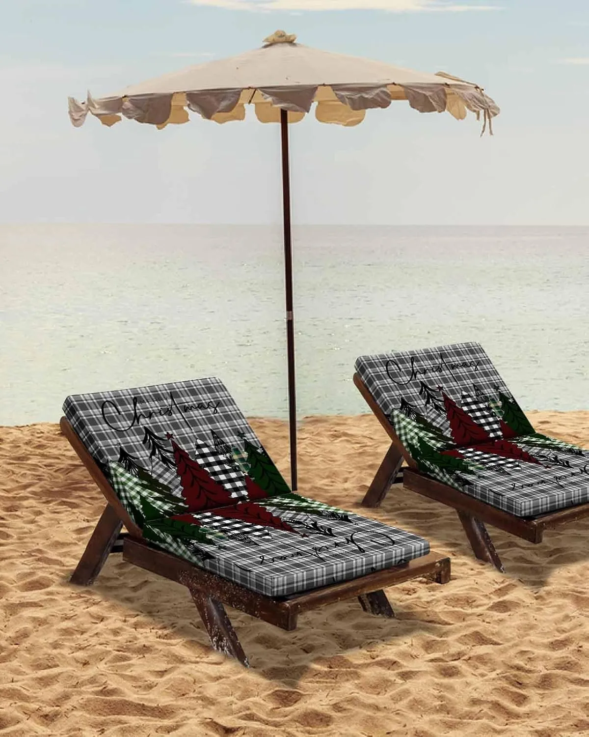 Christmas Tree Outdoor Cushion Chair Cover Set of 4 - Waterproof Couch Seat Covers, Xmas Tree Snowflake Grey Plaid Patio Furniture Protector Cushions Slipcovers for Sofa/Garden/RV, 20"x18"x4"