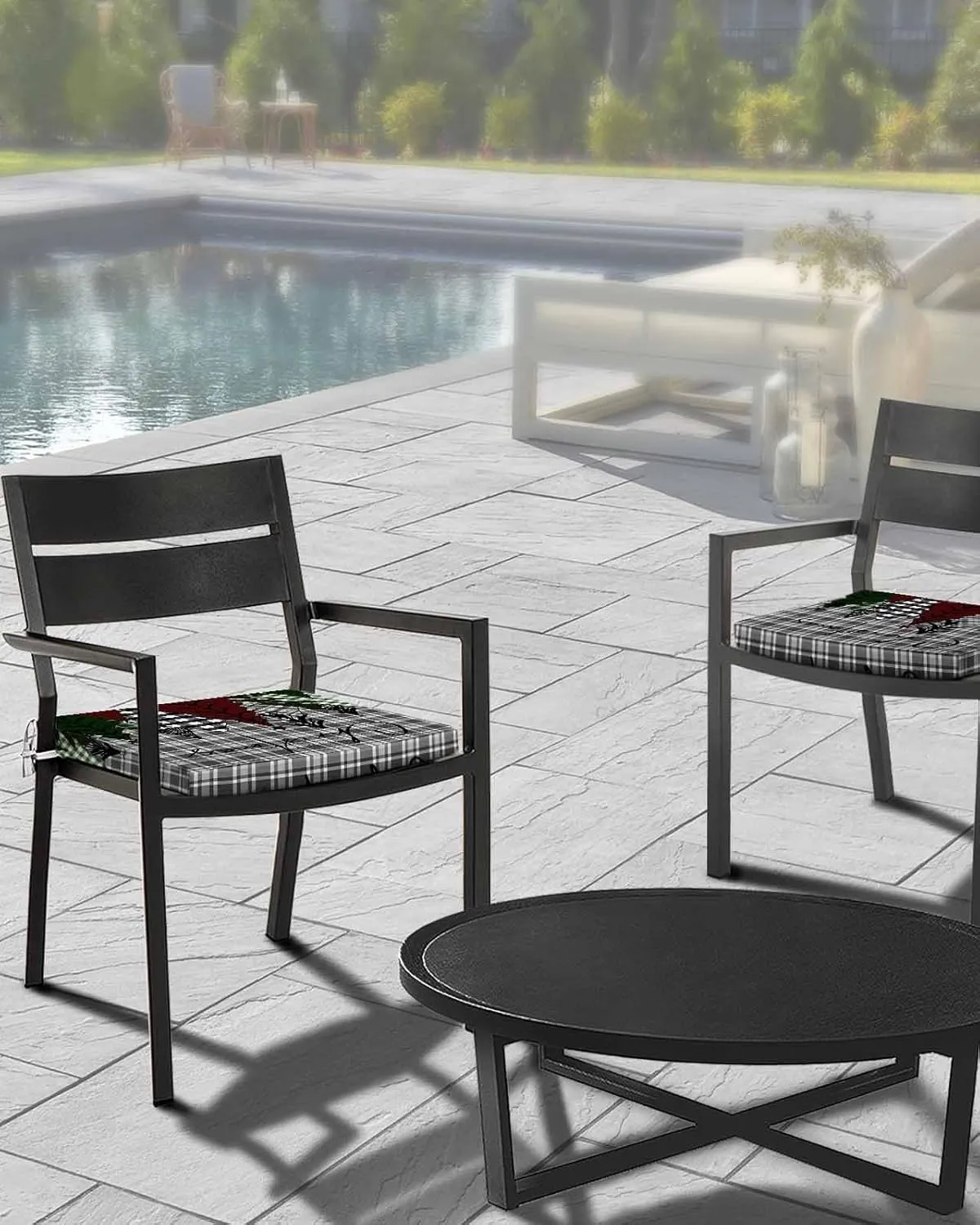 Christmas Tree Outdoor Cushion Chair Cover Set of 4 - Waterproof Couch Seat Covers, Xmas Tree Snowflake Grey Plaid Patio Furniture Protector Cushions Slipcovers for Sofa/Garden/RV, 20"x18"x4"