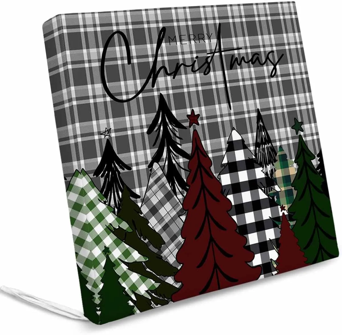 Christmas Tree Outdoor Cushion Chair Cover Set of 4 - Waterproof Couch Seat Covers, Xmas Tree Snowflake Grey Plaid Patio Furniture Protector Cushions Slipcovers for Sofa/Garden/RV, 20"x18"x4"