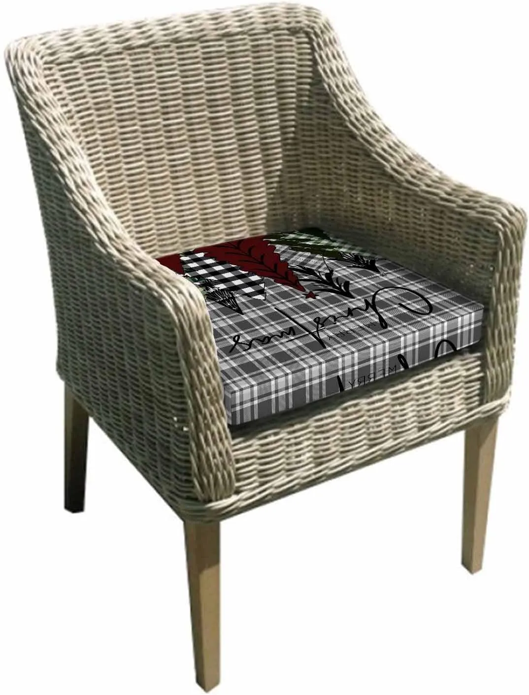 Christmas Tree Outdoor Cushion Chair Cover Set of 4 - Waterproof Couch Seat Covers, Xmas Tree Snowflake Grey Plaid Patio Furniture Protector Cushions Slipcovers for Sofa/Garden/RV, 20"x18"x4"
